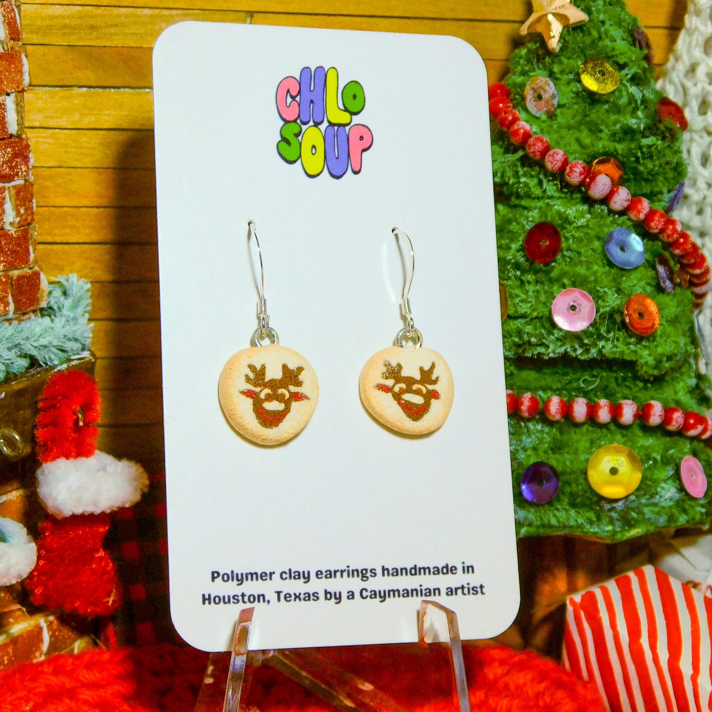Tiny Reindeer Pillsbury Inspired Sugar Cookie Earrings