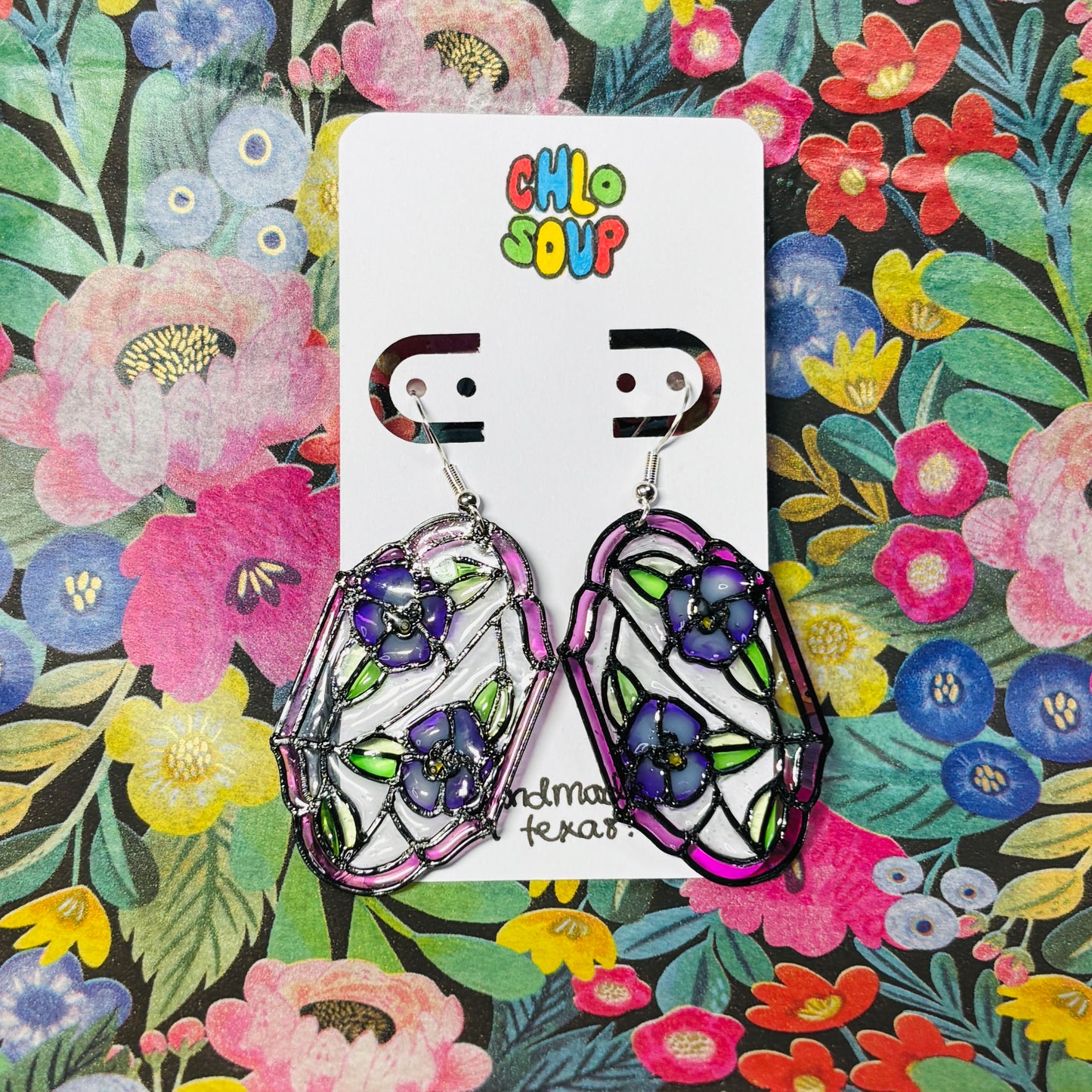 Stained 'Glass' Earrings - Violas