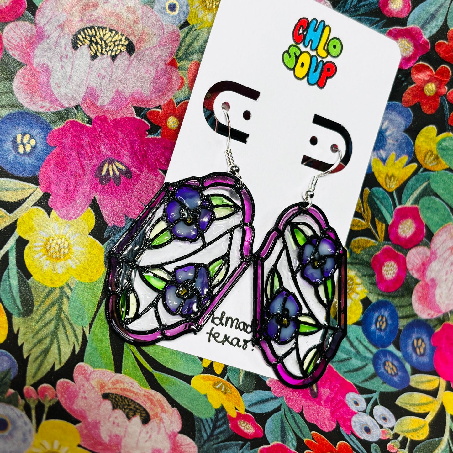Stained 'Glass' Earrings - Violas