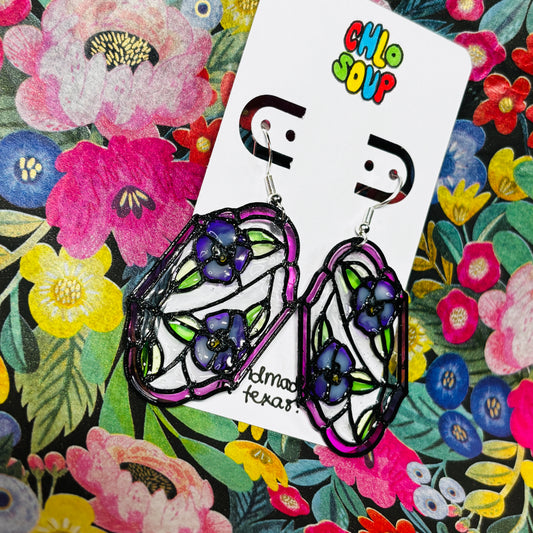 Stained 'Glass' Earrings - Violas