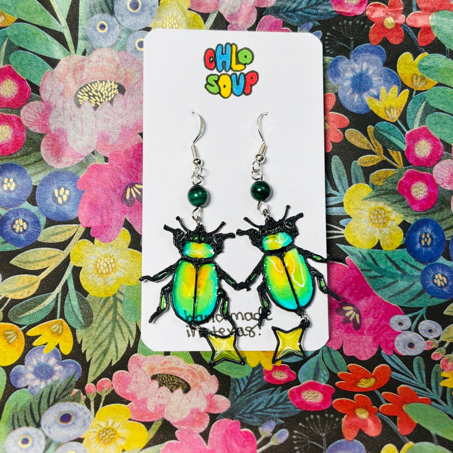 Stained 'Glass' Earrings - Beetles