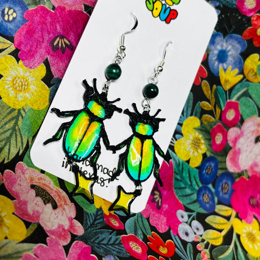 Stained 'Glass' Earrings - Beetles