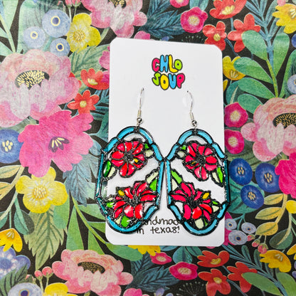 Stained 'Glass' Earrings - Hibiscus