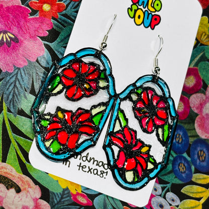 Stained 'Glass' Earrings - Hibiscus