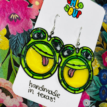Stained 'Glass' Earrings - Froggy Friend