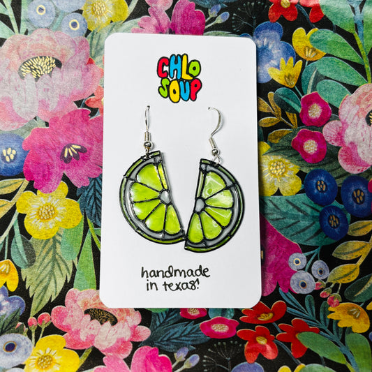 Stained 'Glass' Earrings - Lime Slice