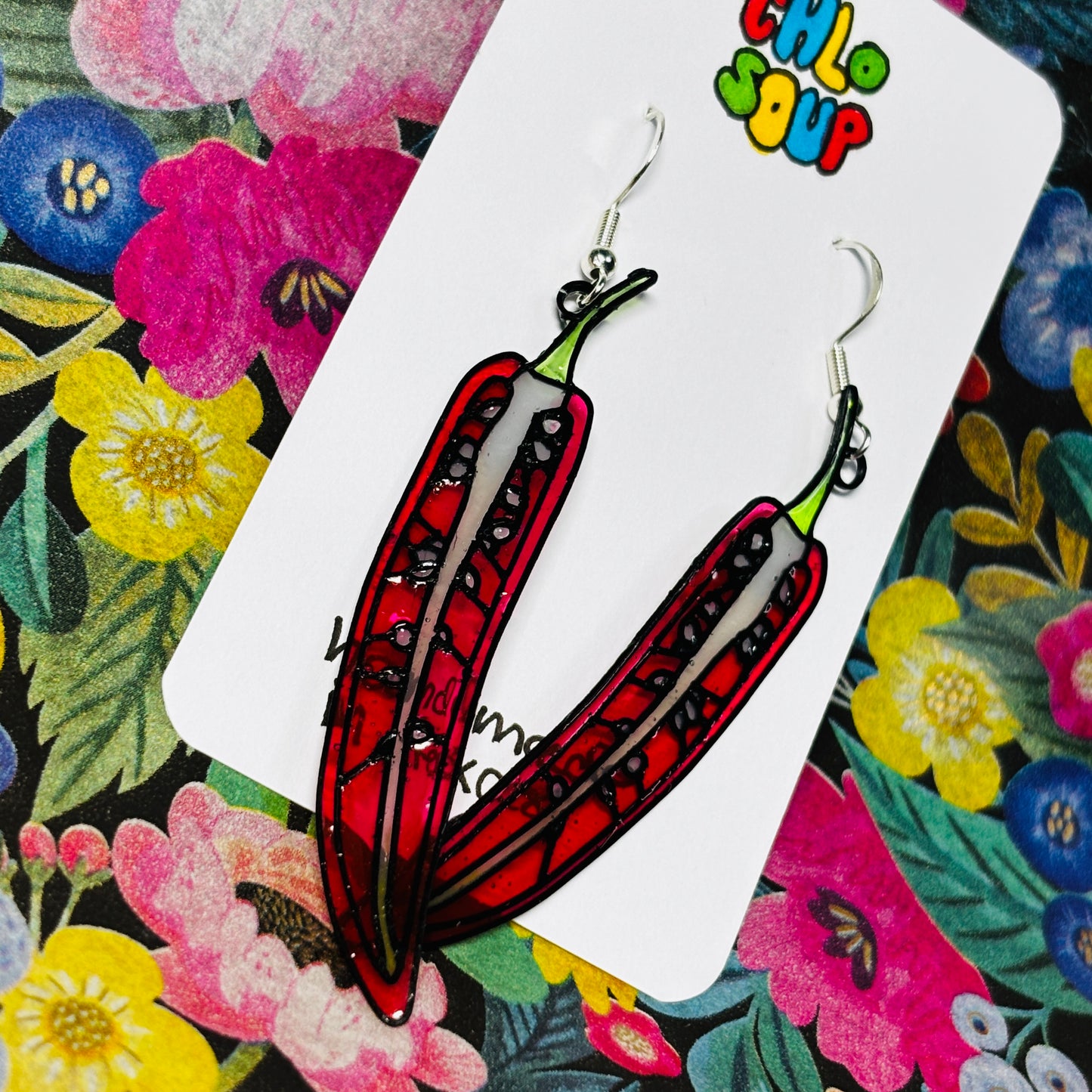 Stained 'Glass' Earrings - Chili Pepper Halves