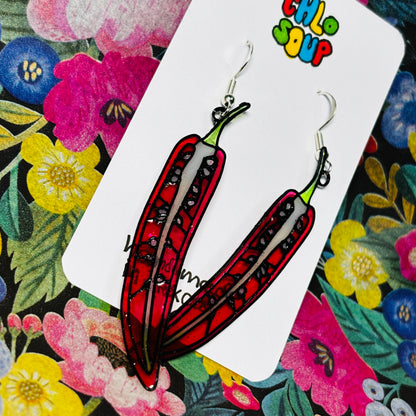 Stained 'Glass' Earrings - Chili Pepper Halves