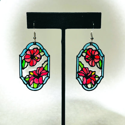 Stained 'Glass' Earrings - Hibiscus