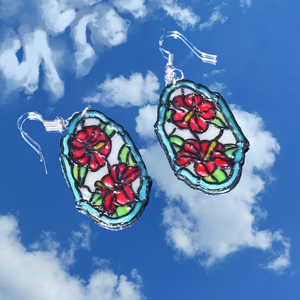 Stained 'Glass' Earrings - Hibiscus