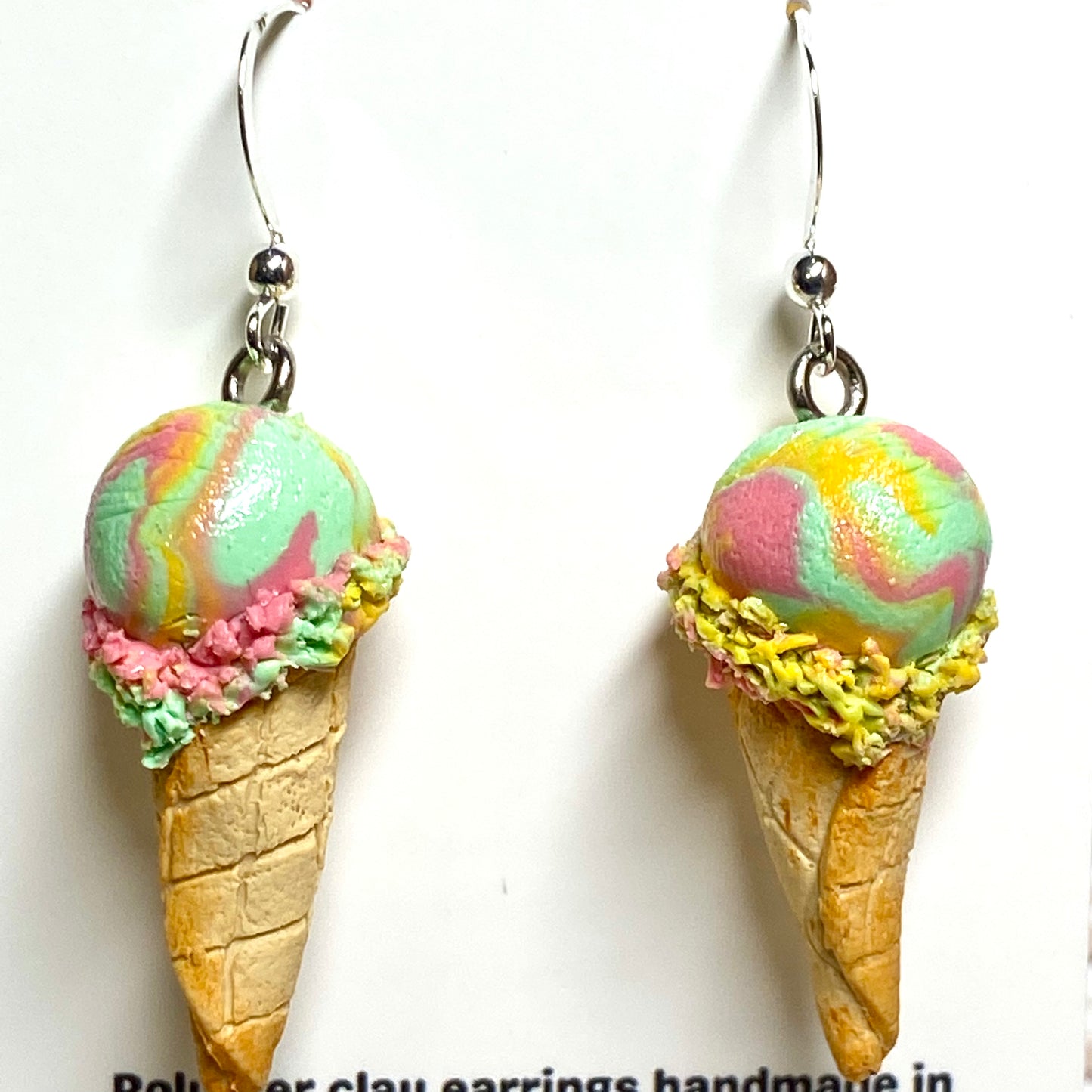 Single Scoop Rainbow Sherbet Ice Cream Earrings