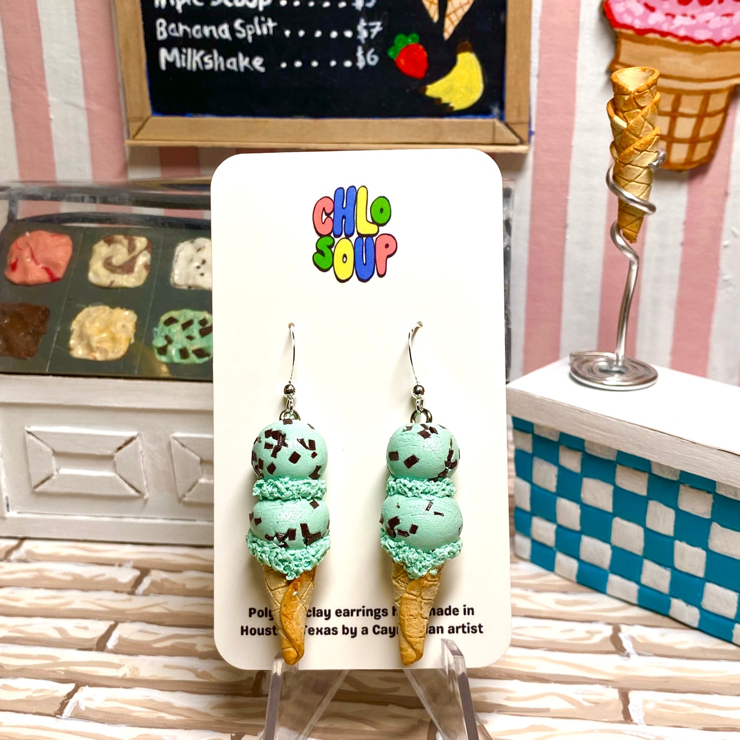 Double Scoop Mint Chip Ice Cream Earrings