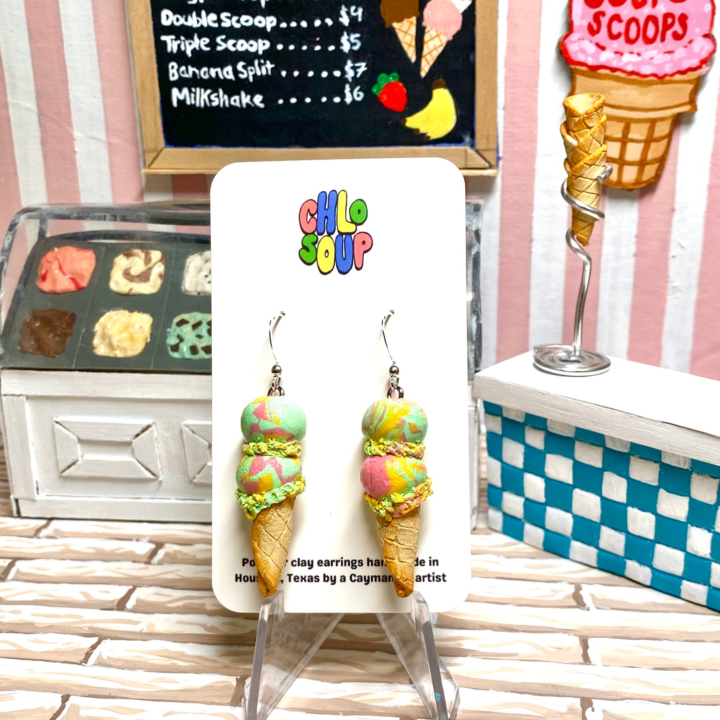 Double Scoop Rainbow Sherbet Ice Cream Earrings