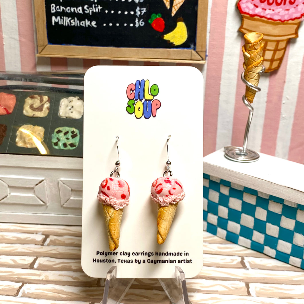Single Scoop Strawberry Ice Cream Earrings