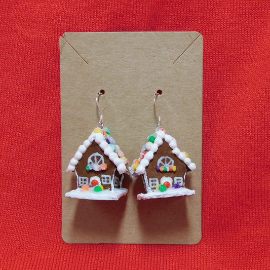 Rainbow Gumdrop Gingerbread House Earrings