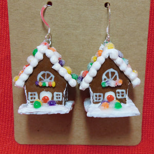 Rainbow Gumdrop Gingerbread House Earrings
