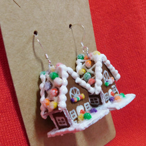 Rainbow Gumdrop Gingerbread House Earrings