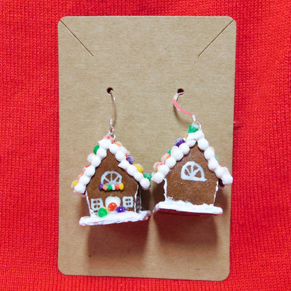 Rainbow Gumdrop Gingerbread House Earrings