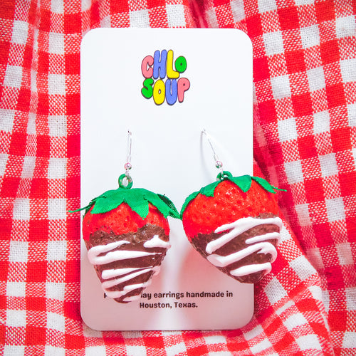Chocolate Covered Squishy Strawberry Earrings