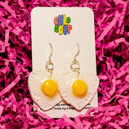 Heart-Shaped Fried Egg Earrings