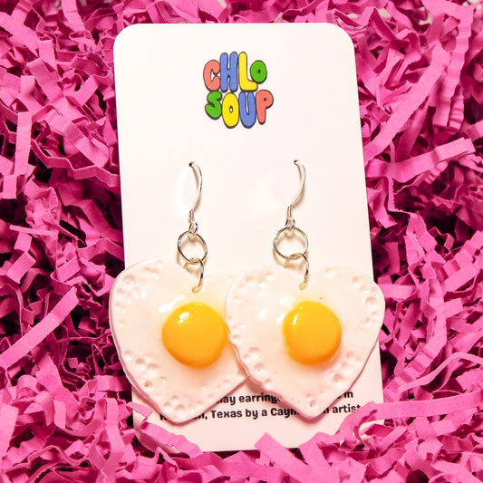 Heart-Shaped Fried Egg Earrings