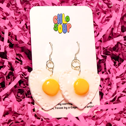 Heart-Shaped Fried Egg Earrings