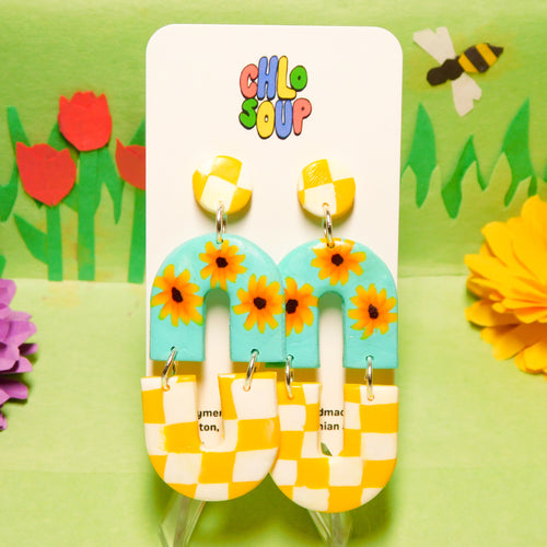 Checker Sunflower Slab Earrings