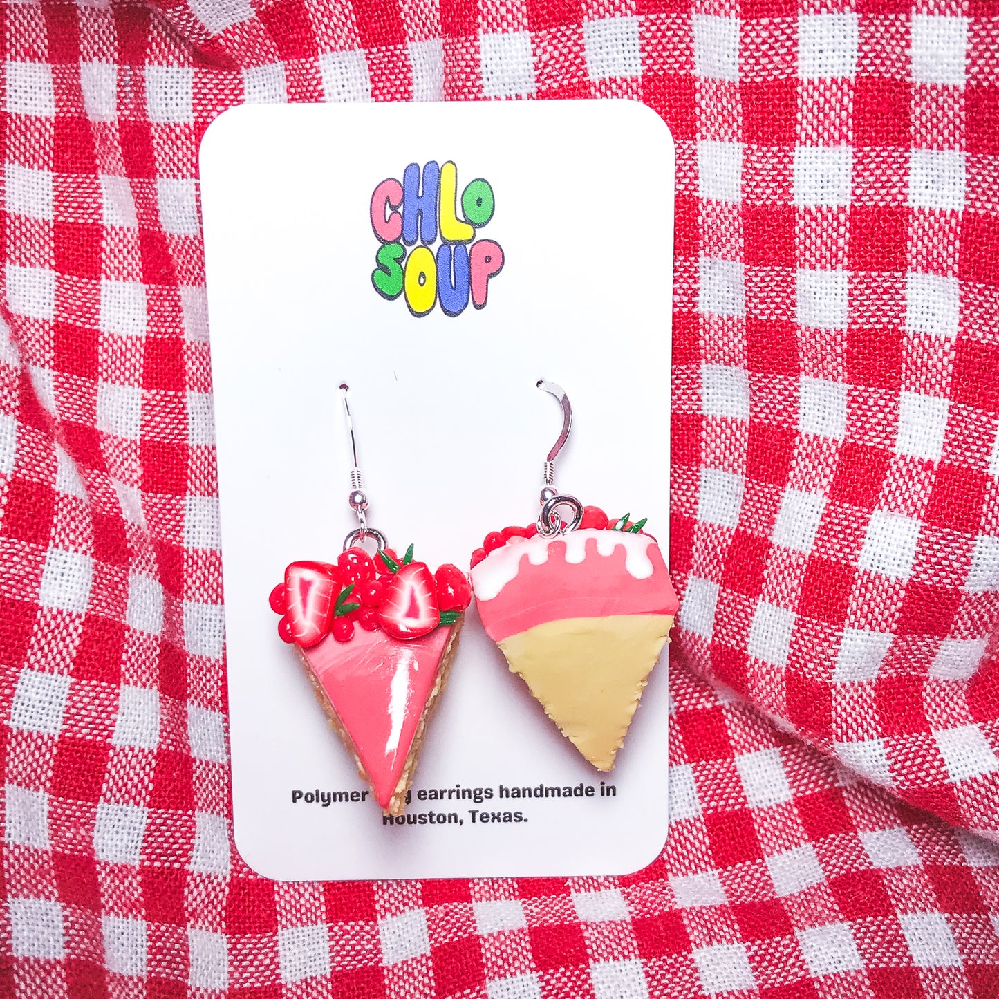 Strawberry Drip Cake Slice Earrings