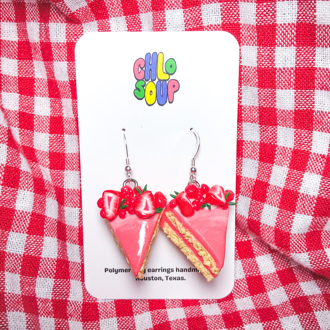 Strawberry Drip Cake Slice Earrings