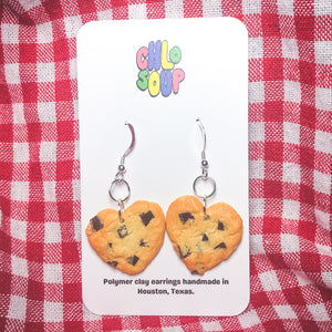 Heart Shaped Chocolate Chip Cookie Earrings