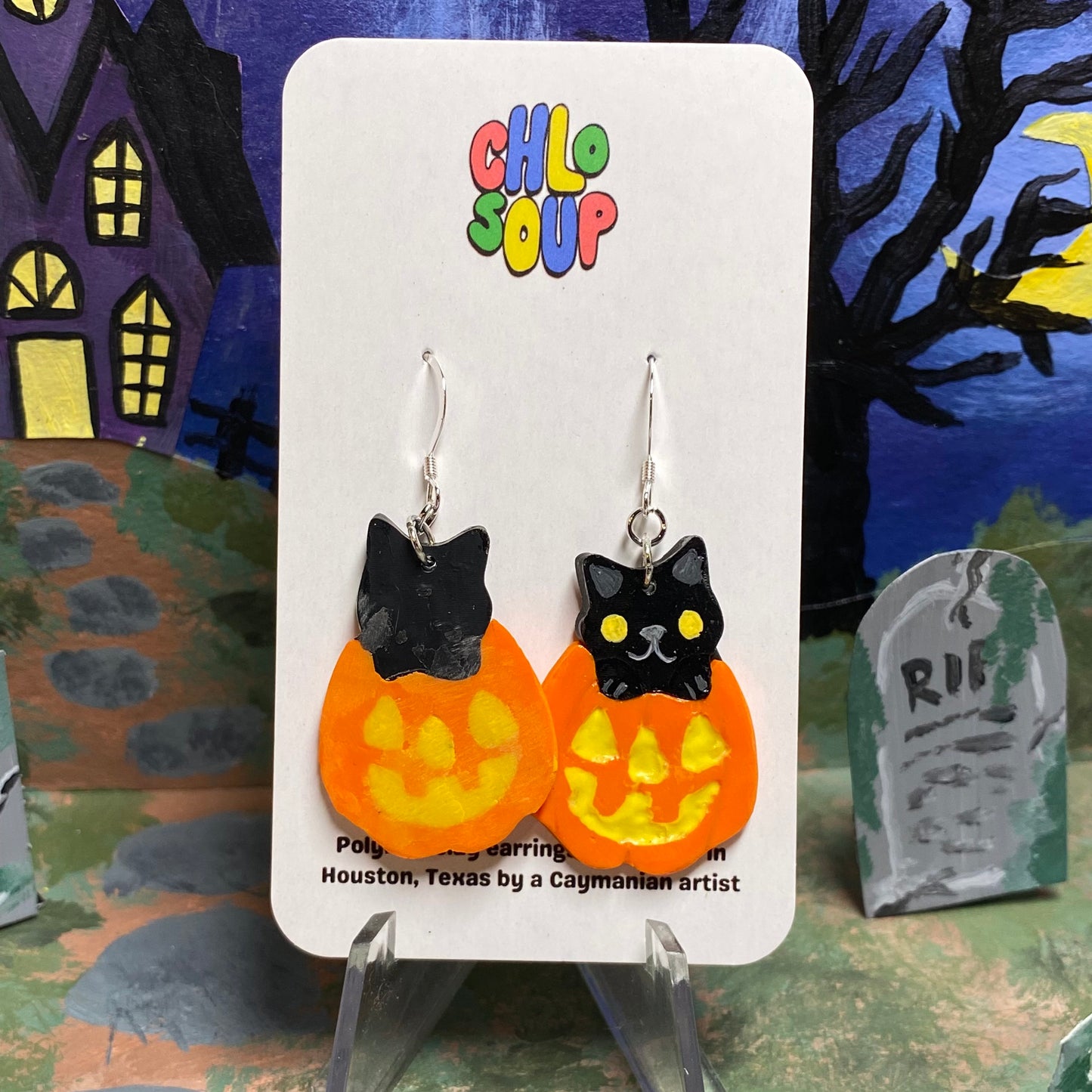 Black Cat Pumpkin Earrings
