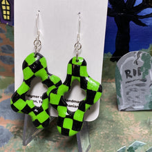 Load image into Gallery viewer, Halloween Green Checker Squiggle Earrings
