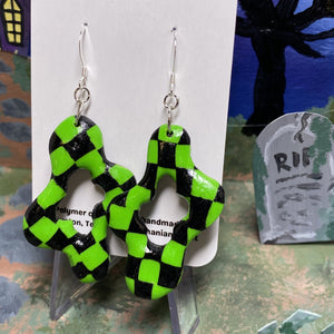 Halloween Green Checker Squiggle Earrings