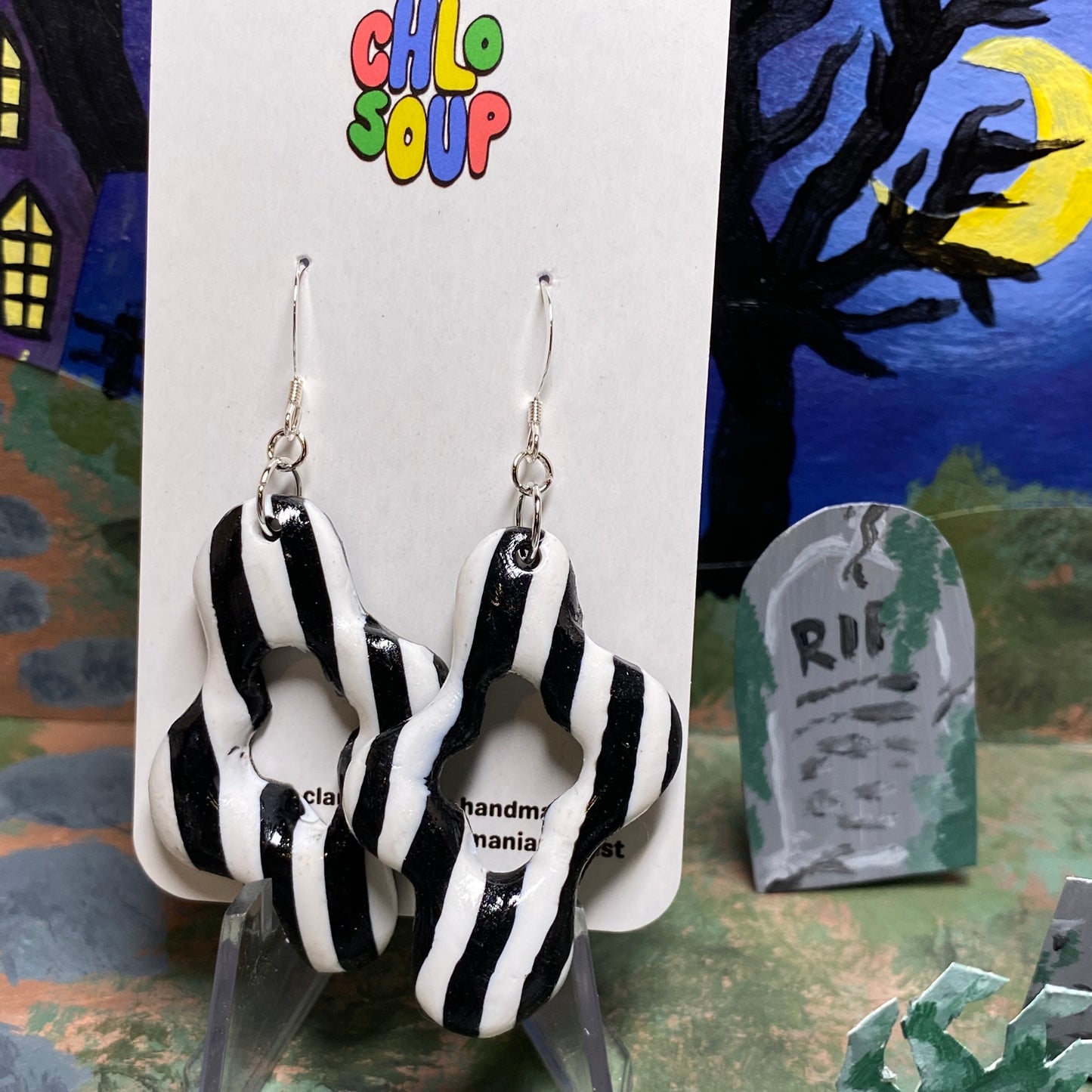 Black and White Stripe Squiggle Earrings