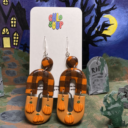 Gingham Pumpkin Slab Earrings