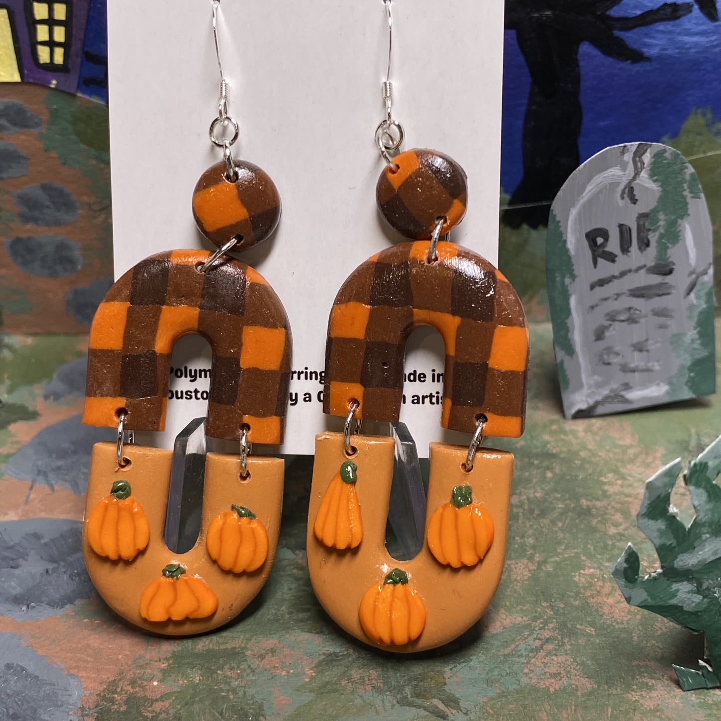 Gingham Pumpkin Slab Earrings