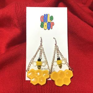 Dangly Bee Honeycomb Earrings