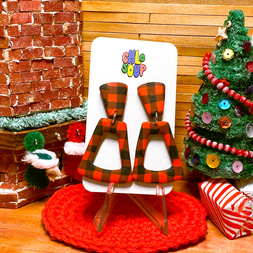 Buffalo Plaid Slab Trapezoid Earrings